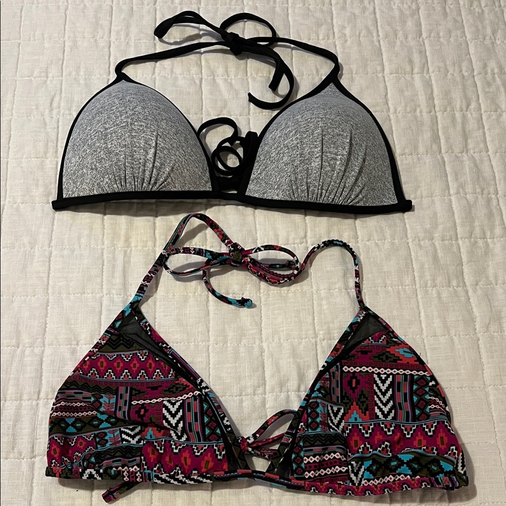 Mossimo Supply Co. Multicolor Tribal Print and Grey with Black Bikini Tops